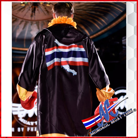 Mongkol MuayThai Nak Muay Walk out Robe Black – Mongkol Muay Thai Fight ...