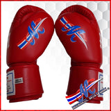 New Mongkol boxing gloves 16 Oz RED  The Thai word Sakyan, meaning luck & protection, and Thai flag on the thumb