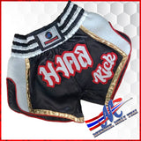 Mongkol thai shorts kick version 2 black mesh net black white color