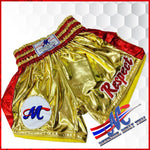 Mongkol Muay Thai Shorts RESPECT Gold Side Red