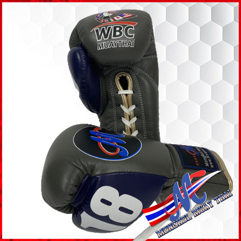 boxing gloves lace up wbc gray blue thumb #18 10oz  lining gold