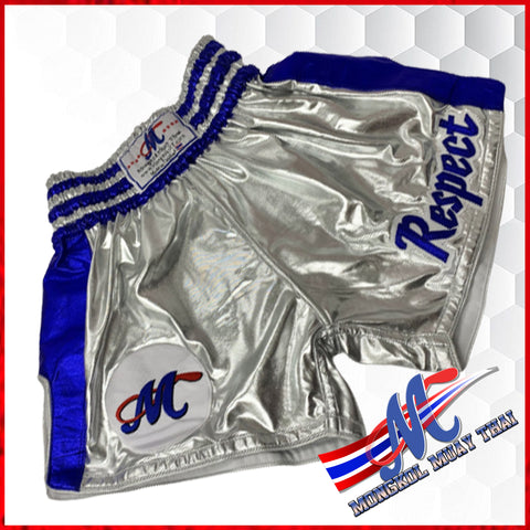 Mongkol thai shorts respect silver blue m, l