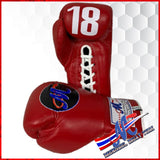 Mongkol Muay Thai Boxing Gloves  Red Lace-up 18 SERIES  10 oz trim White