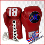 Mongkol Muay Thai Boxing Gloves  Red Lace-up 18 SERIES  10 oz trim White