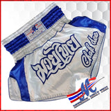 thai shorts chok dee white blue Muay Thai shorts Mongkol Chok Dee white Blue