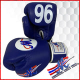 #96 all leather Navy blue 14 Oz. Muay Thai gloves