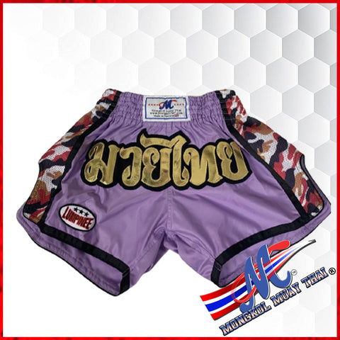 Mongkol-Lumpinee shorts light purple with camo