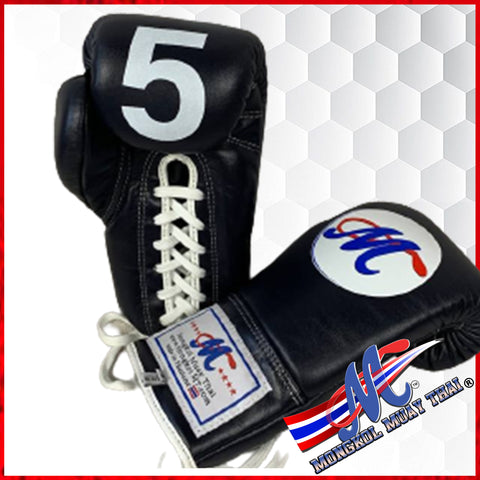 Dark Navy blue #5 pro fight sanctions gloves 8oz, Boxing gloves lace up