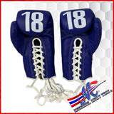 BOXING GLOVES lace up blue #18 Pro fight 10 OZ lace up gloves