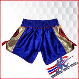 Mongkol style Muay Thai shorts Blue and gold