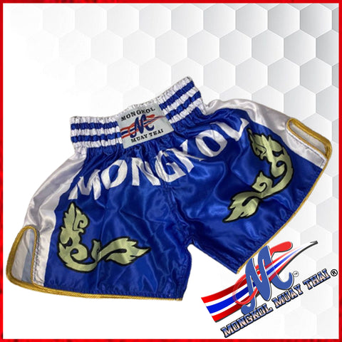 MONGKOL THAI SHORTS, Blue Traditional Muay Thai shorts, MEL