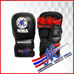 Mongkol MMA Shooter Gloves for bag work black and red front and back view