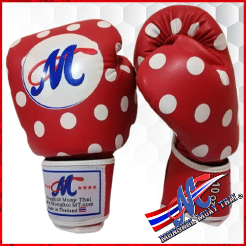 Mongkol boxing Gloves Velcro Red Polka Dot