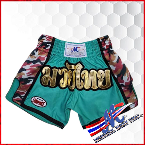Mongkol-Lumpinee shorts Teal with Red camo trim
